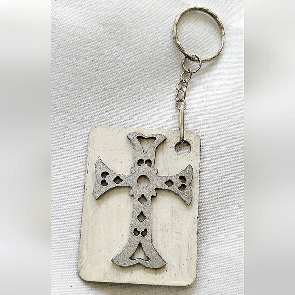 NEW Handmade Keychain Bag Tag! Italian Wood Sei Due6, Victorian Steampunk Cross - Picture 5 of 6